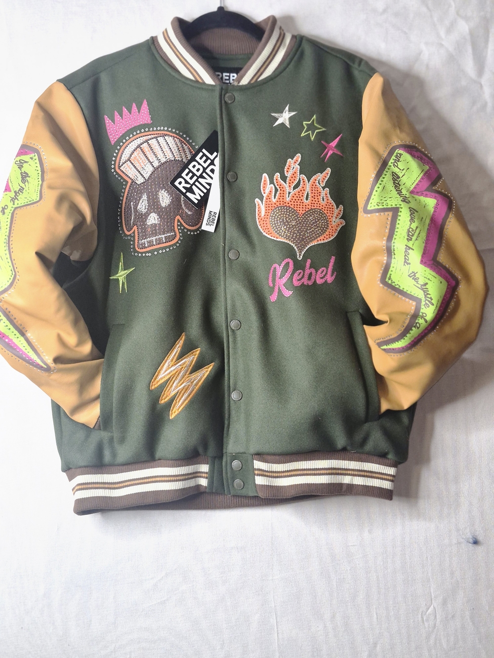Y2K streetwear With This Grunge punk Embardered Patches letterman jacket" Size M